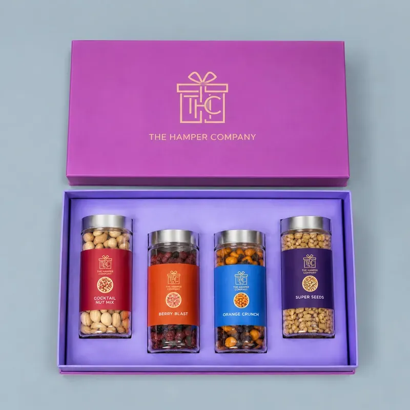 Premium seeds and berries gifting box with pumpkin seeds, sunflower seeds, and dried cranberries — healthy corporate gift India
