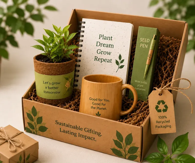 Sustainable eco-wellness gifting box with organic products and recycled packaging — eco-friendly corporate gift India