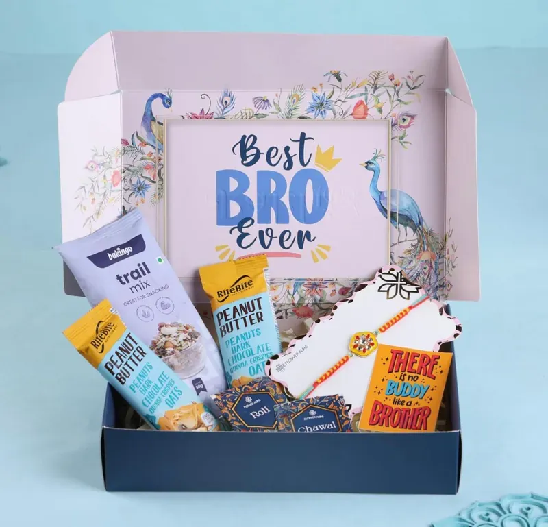 Rakhi Gift Hamper for Brother - Snacks & Sweets by The Hamper Company — ₹799 onwards, custom branded, PAN India delivery